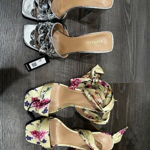 Express Silver and Floral Heeled Sandals